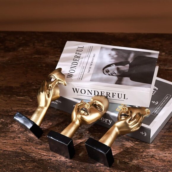 3 PCS Thinker Statue, Golden Black Abstract Art Sculpture Modern Home Decor - Picture 6 of 11